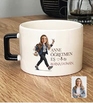 Kişiye Özel Karikatürlü Anne Öğretmen Eş Lüks Fincan Anneler Günü Hediyesi