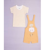 Kidaxi Erkek Bebek Mini Chef Şort Salopet T-Shirt 1-9 Ay Turuncu