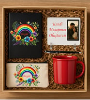 Kişiye Özel gökkuşağı çiçek desenli Hediye Seti kırmızı (Kırmızı)