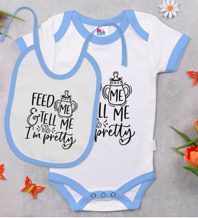 BK Kids I'm Pretty Tasarımlı Mavi Bebek Body Zıbın ve Mama Önlüğü Hediye Seti-1