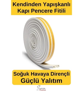 Kapı Ve Pencere Soğuk Izolasyon Bandı Fitili Kendinden Yapışkanlı Kauçuk Yalıtım Bant 2x10 = 20 Mt