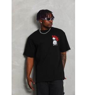 Erkek Kısa Kol Yazlık Tişört Bisiklet Yaka Baskılı Oversize T-Shirt - Siyah
