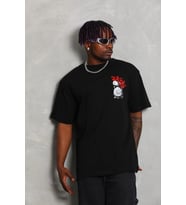 Erkek Kısa Kol Yazlık Tişört Bisiklet Yaka Baskılı Oversize T-Shirt - Siyah