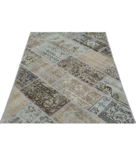 Bej Halı Bohem Patchwork Desenli Yumuşak Yüzeyli Salon Halısı El Dokuma Koridor Yatak Odası