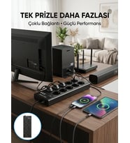 10 Prizli Usb Destekli Çoklu Priz Type-c Şarj Girişli Güvenli Güç Ünitesi
