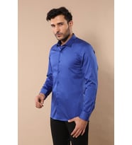 Pamuk Saten Slim Fit Desensiz Mavi Erkek Gömlek - Wessi (Lacivert)