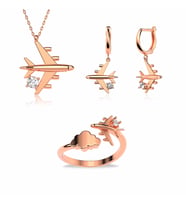 Tek Taşlı UçaK Rose Gümüş Üçlü Set