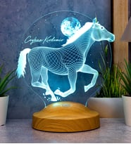 Koşan At Tasarımlı Hediye, 3D At Figürlü Kişiye Özel 3 Boyutlu Led Lamba