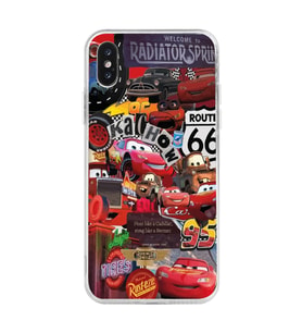 Iphone X ve XS Uyumlu Şimşek McQueen Kolaj Tasarımlı Şeffaf Telefon Kılıfı