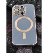 iPhone 13 Pro Max Uyumlu MagSafe Özellikli Lens Korumalı Lazerli Renkli Kılıf Mavi