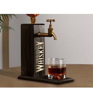 BK Gift Aynalı Altın Kabartma Musluklu Doğal Siyah(Ebony) Ahşap Viski Standı, Home Bar, İçecek Dispenseri, Ahşap İçecek Çeşmesi-6