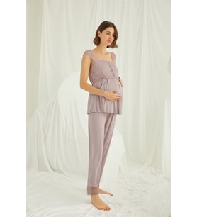 Monamise Kadın Yakası Kolu ve Omzu Dantelli Önü Düğmeli Pijama Takımı