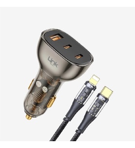 C507 Şeffaf 80W Çift PD (30+20W) & QC 30W Süper Hızlı Type-C›Lightning Araç Şarj Cihazı