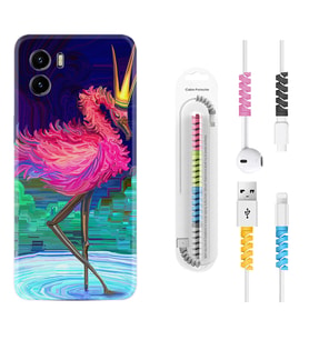 Vivo Y15S Y32 Y33S Y51 Y53S Kılıf Kablo Koruma Spiral Silikon Queen Flamingo 1748