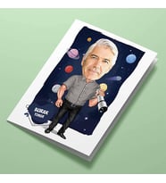 Kişiye Özel Astronomi Meraklısı Erkek Karikatürlü Tebrik Kartı