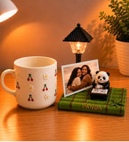 Kişiye Özel Fotoğraflı Sevimli Panda Masa Lambası & El Yapımı Kabartmalı Kupa