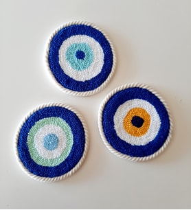 Mi-Knitting, 3lü Punch Nakışı Bardak Altlığı,3 adet  Nazar Boncuğu Bardak Altlığı, Tasarım Bardak Altlığı, Elişi Bardak altlığı