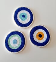 Mi-Knitting, 3lü Punch Nakışı Bardak Altlığı,3 adet  Nazar Boncuğu Bardak Altlığı, Tasarım Bardak Altlığı, Elişi Bardak altlığı