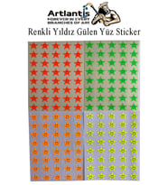 Yıldız Gülen Yüz Sticker 160 lı 1 Paket 17 mm Fosforlu Turuncu Sarı Pembe Yeşil Gülen Yüz Etiket Çıkartma Okul Etkinlik (Çok Renkli)