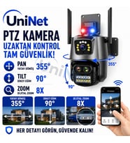 Uninet 6mp Çift Kameralı Wifi Ptz Döner Başlıklı Güvenlik Kamerası – Polis Çakarı ve 40 Metre Gece Görüşü Bulunan Ip Kamera