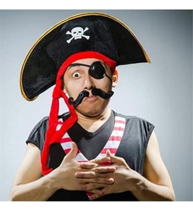 Nessiworld Yetişkin Boy Kadife Kaptan Jack Sparrow Korsan Şapkası ve Plastik Korsan Göz Maskesi (Krem)