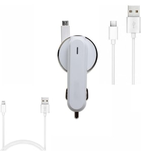 3.1A 15watt Araç Şarj Aleti Micro USB Kırılmaz Kablo + Lighting ile Uyumlu Kablo Hediyeli + Type-C Kablo Hediyeli (Tüm Telefon Girişlerine uyumludur)