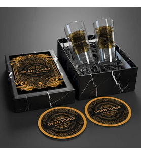 Rakı Severlere Özel Kutulu İsim Yazılı Rakı Bardağı ve Altlık Seti