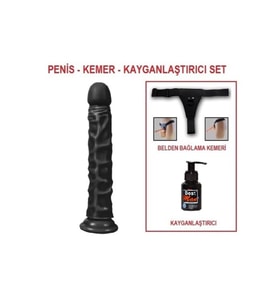 24 cm Belden Bağlamalı Realistik Testissiz siyah Dildo Penis Set