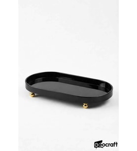 Lüks Kompozit Granit Yağlık ve Sunum Tabağı, Gold Top Ayaklı, 24x12,5 cm