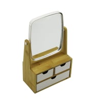 3 ÇEKMECELİ BAMBU AHŞAP STANDLI=9X9.5X18X21.5CM MAKYAJ AYNASI=15X18CM TAKILIK 2+1 ORGANİZER (5680)