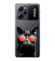 PrintiFy Poco X5 Pro 5G ile Uyumlu Kedi 3 Kamera Korumalı Şeffaf Kılıf
