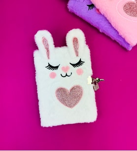 Tavşan Kalp Peluş Defter (Pembe)