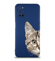 Oppo A72 Uyumlu Lansman Kılıf Catface Tasarımlı İçi Kadife Kapak-Lacivert (Şeffaf)
