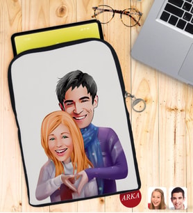 BK Gift Kişiye Özel Sevgililer Karikatürlü Taşınabilir Koruyucu Tablet Kılıfı & Organizer Çanta - Siyah-89