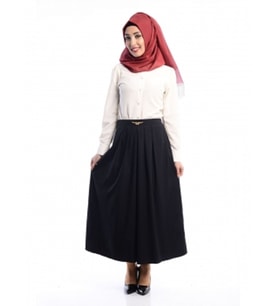 SORALLİNE  763 SİYAH BAYAN KREP BELİ LASTİKLİ ETEK