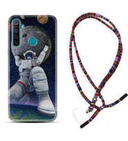 Realme 5i 5 Pro 6i 7 Pro 8 Kılıf Boyun Asklı Rasta Silikon Astronot ve Dünya 1759