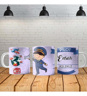 Pilot Kişiye Özel Baskılı Yeni Tasarım Sihirli Kupa Bardak Özel Kutusunda