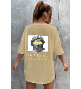 Unisex Aesthetic Baskılı T-shirt (Bej)