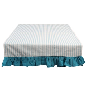 %100 Pamuk Faralya Life Ekose Fırfırlı Runner 45x140cm Masa Runner Dekoratif Masa Örtüsü (Çizgili Turkuaz)