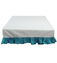 %100 Pamuk Faralya Life Ekose Fırfırlı Runner 45x140cm Masa Runner Dekoratif Masa Örtüsü (Çizgili Turkuaz)
