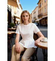 Kadın Bluz Peplum Bisiklet Yaka Standart Kısa Kol Örme Kumaş Süprem Dokuma Düz Desen Regular