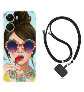 Vivo Y16 Kılıf Resimli Boyun Askılı İpli Desenli Silikon Sugar and Woman 1418