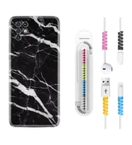 INFINIX Note 11 Pro Note 10 Hot 9 Play Kılıf Kablo Koruma Spiral Silikon Siyah Şerit Mermer 1318