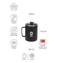 Paslanmaz Çelik Siyah Metal Kupa 360 ml Vakum Kapaklı Isı Yalıtımlı No:91