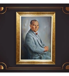 Altın Varaklı Çerçeveli Paspartulu Atatürk Tablo z4720 (Gold)