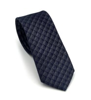 Gri Küp Desenli Lacivert Dokuma Kumaş Mendilli Slim Fit Kravat // SDK-2605-2