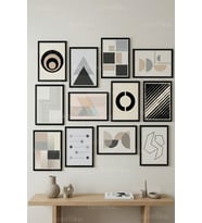 12 Parça Modern Geometrik Minimal 2 Renk Seçenekli Çerçeve Görünümlü Tablo Seti