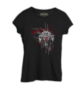 World of Warcraft - Horde Logo in Cahins Siyah Kadın Tshirt