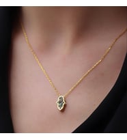 Gold Kaplama Çift Taraflı Fatma Ana Eli içi Zirkon Taşlı 925 Ayar Gümüş Kolye