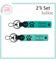 Yeni Köpeğe Özel Hatıralık Hediyelik, Kalpli Pati Motifli Anahtarlık Takımı, Koyu Turkuaz-Turkuaz